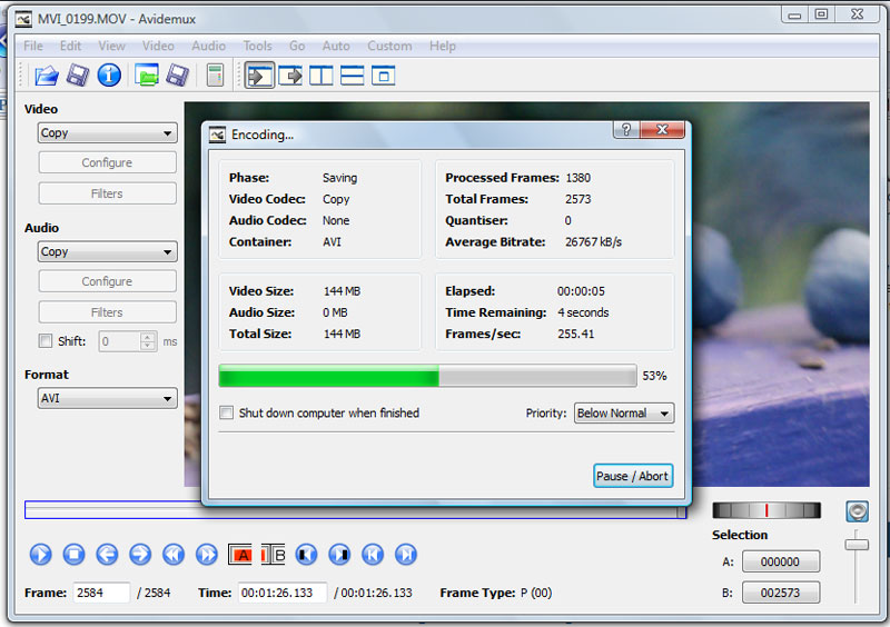 Screenshot showing parameters